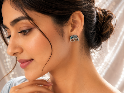 Azure Elephant Stud Earrings - Zaroon