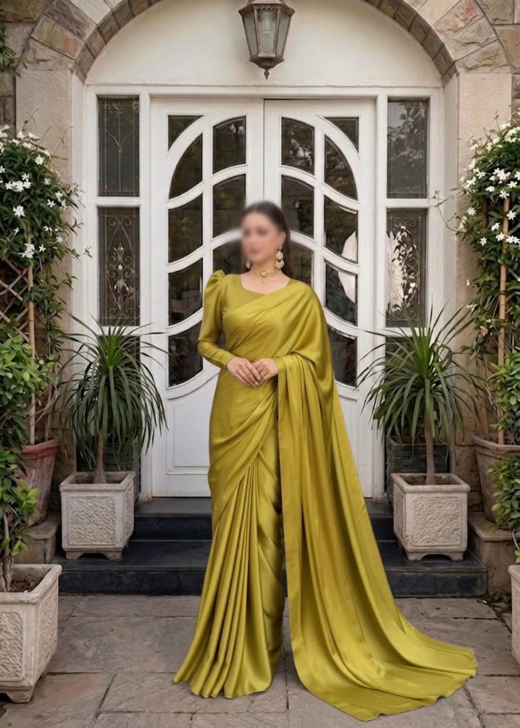 Square Neckline Shape Blouse with Chiffon Saree Without Lace - Pachrangi