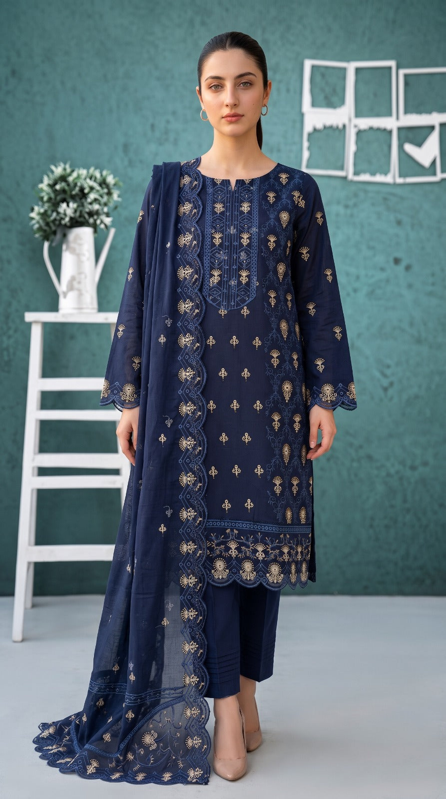 Premium Cotton Embroided 3 Pc Unstitched -  Saleem Sons