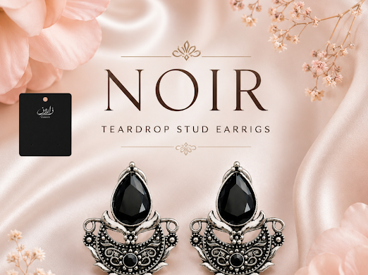 Noir Teardrop Stud Earrings - Zaroon
