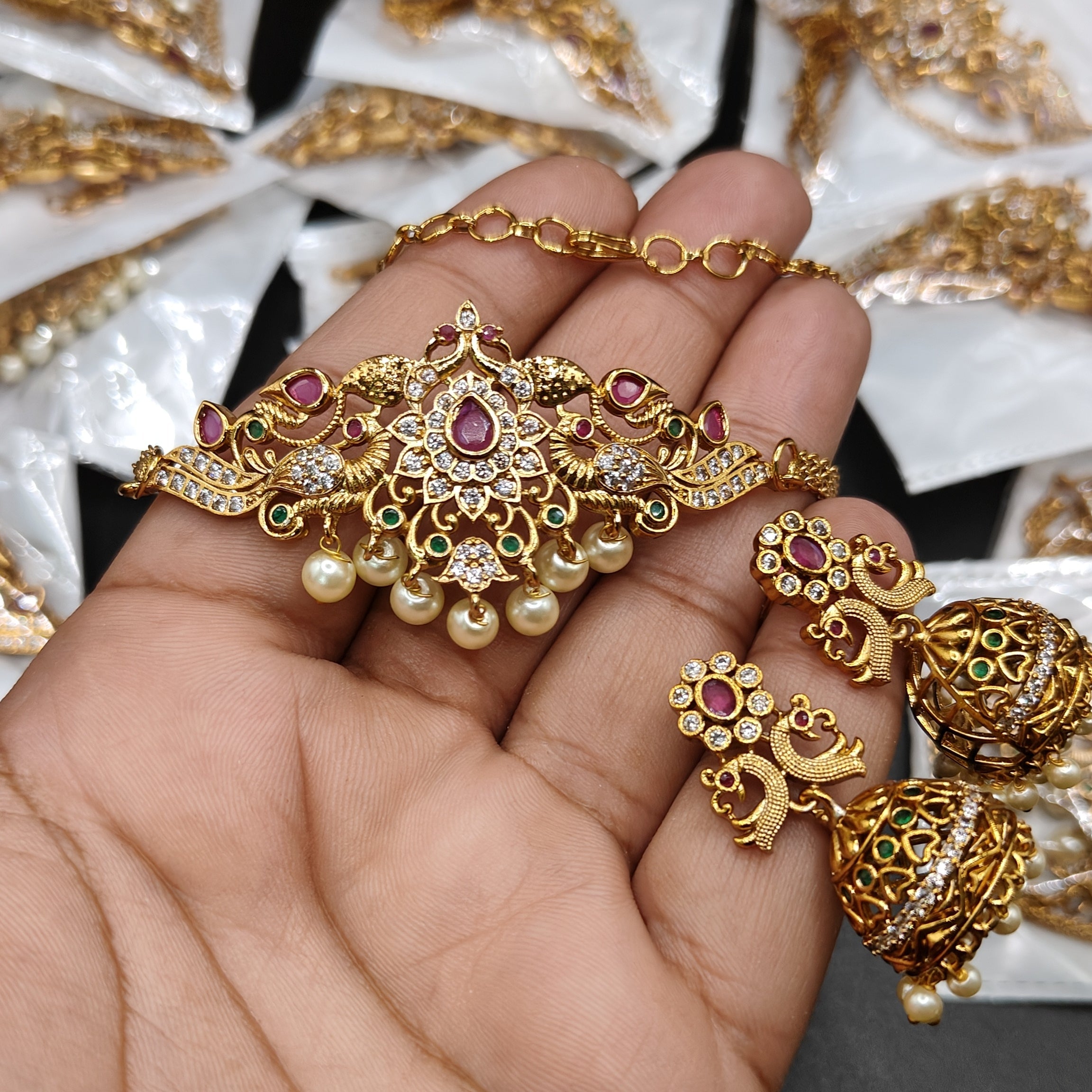 Gold Plated Peacock Choker With Jhumki - Aloro Jewels