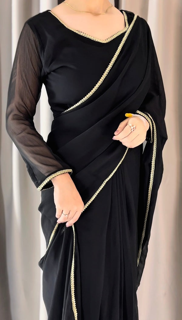 Square Neckline Shape Blouse with Chiffon Saree - Pachrangi