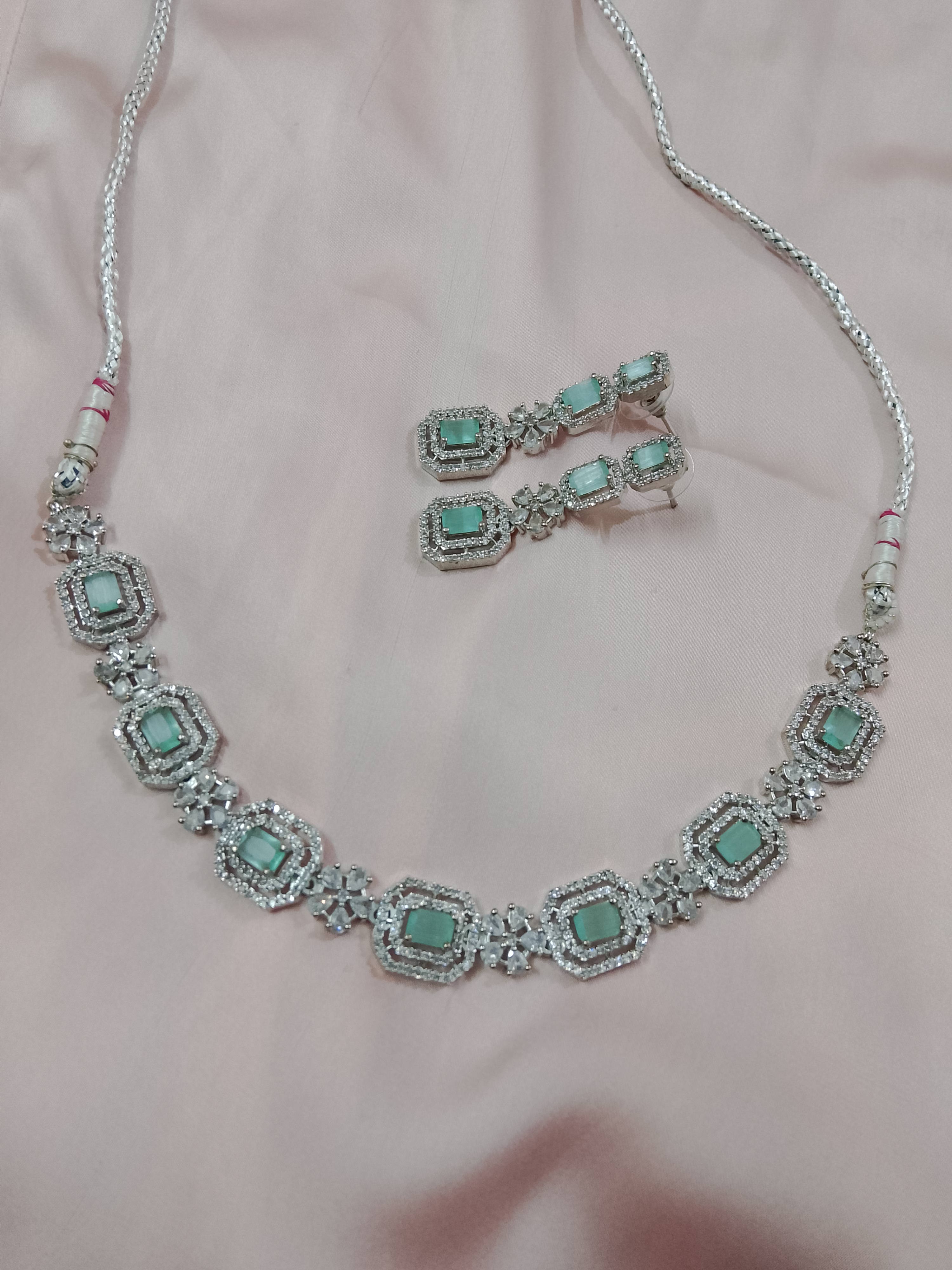 Aqua Elegance Crystal Premium Jewelry Set Necklace & Earrings - Hina Jewellery