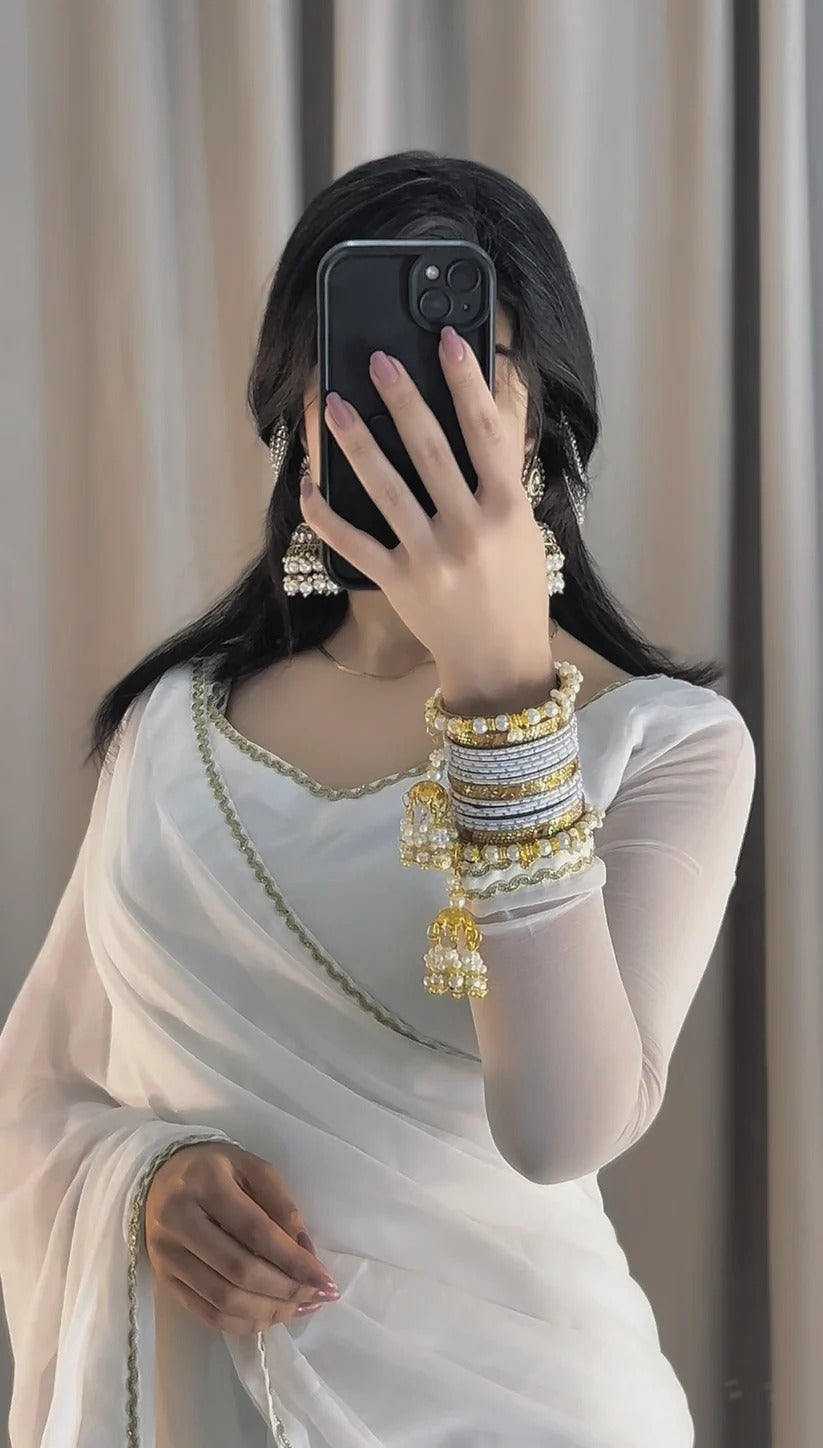 Square Neckline Shape Blouse with Chiffon Saree - Pachrangi