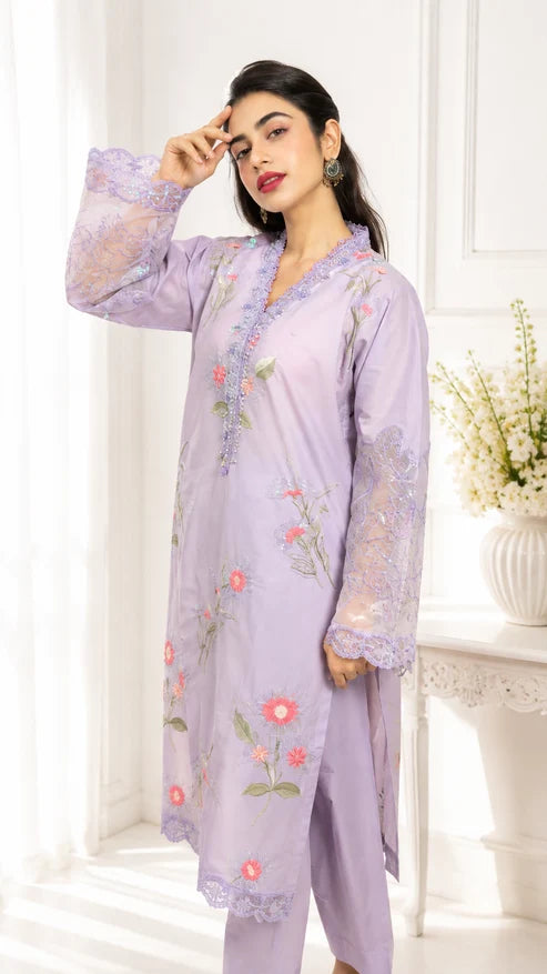 Lavender Bloom Embroidered 3 Piece Suit - Sit-ul-Banat