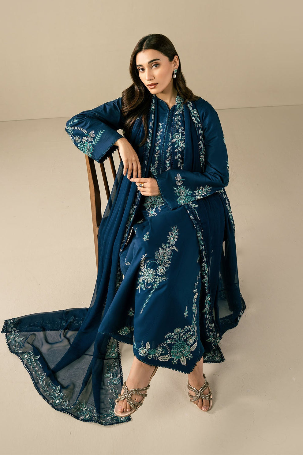 Midnight Royale Embroidered 3 Piece Suit - Urban Haya