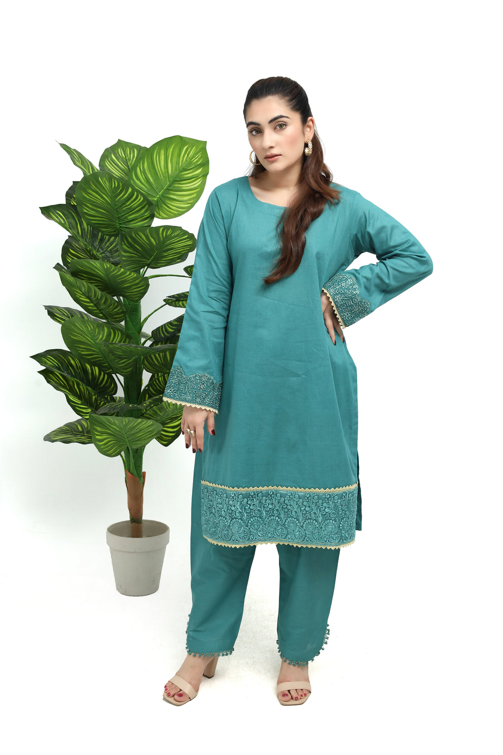 Teal Ensemble - Cotton - 2 Pcs - Jaanib