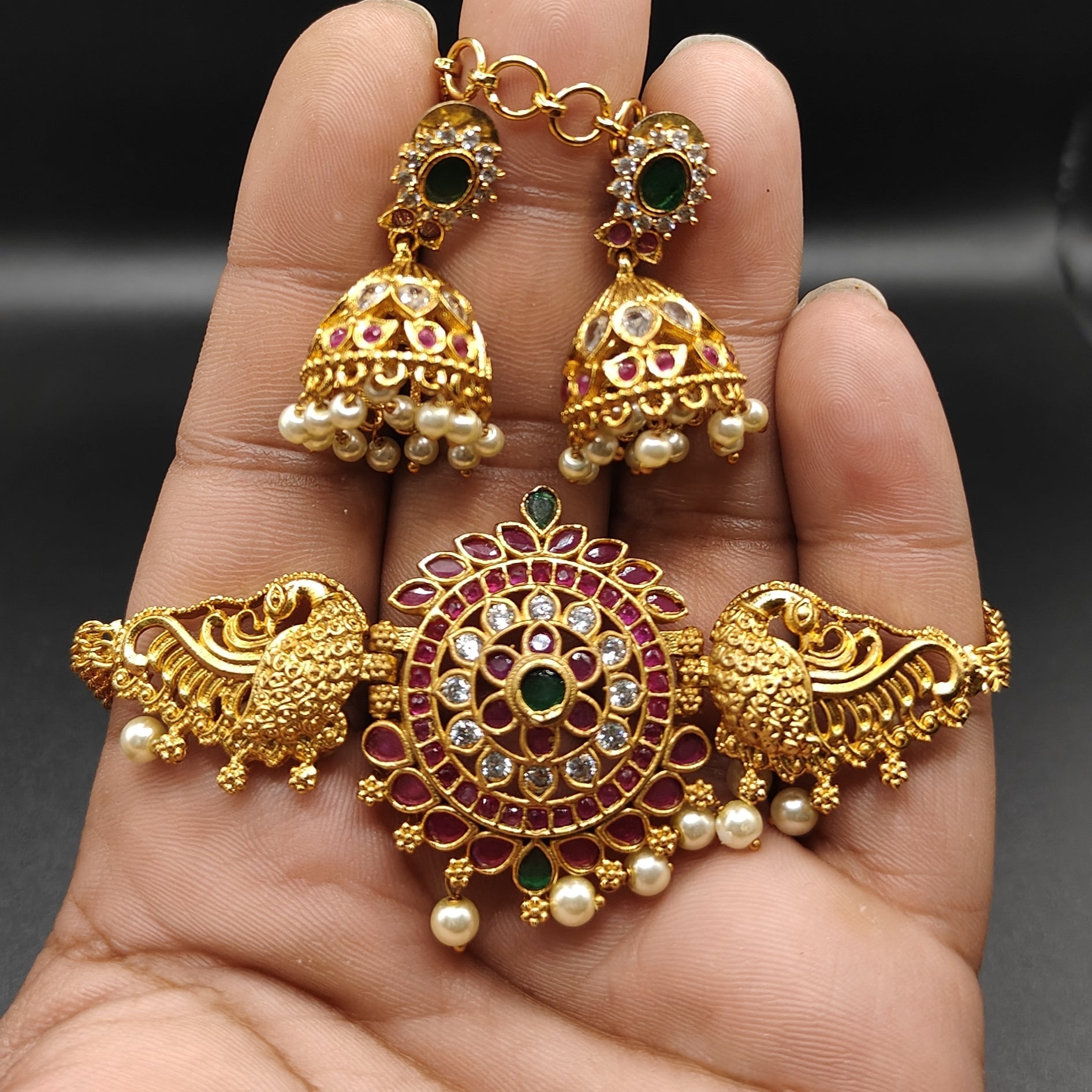 Peacock Jadau Choker Necklace - Aloro Jewels