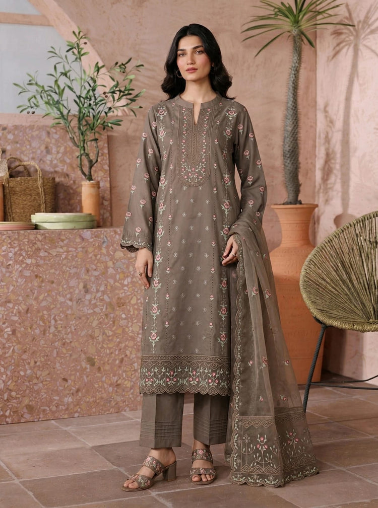 Premium Cotton Embroided 3 Pc Unstitched -  Saleem Sons