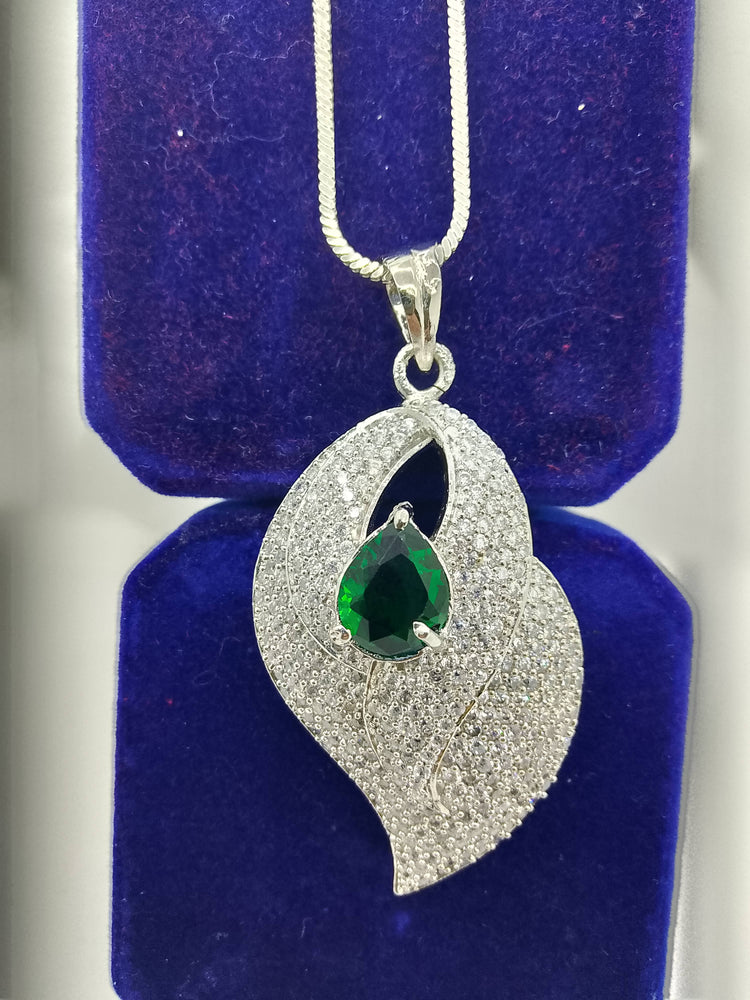 Elegant Green Stone Leaf Pendant Premium Artificial Necklace - Hina Jewellery