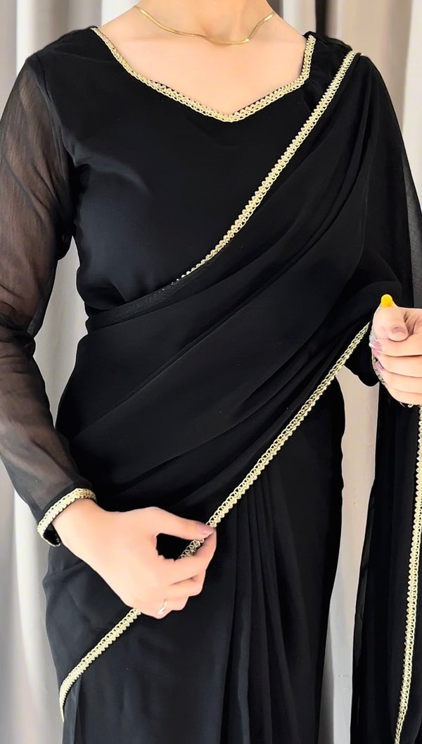 Square Neckline Shape Blouse with Chiffon Saree - Pachrangi