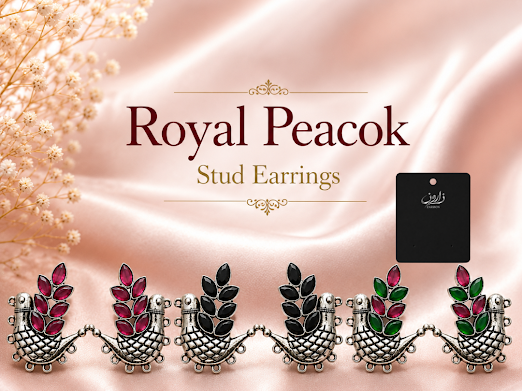 Royal Peacock Stud Earrings - Zaroon