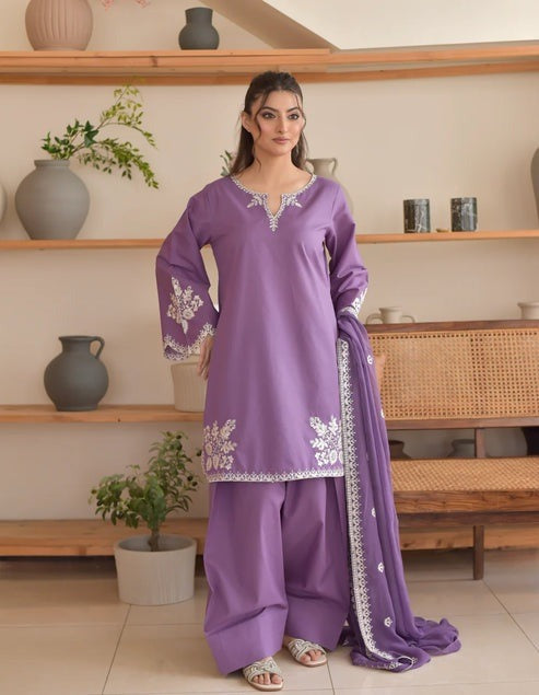 Lavender Grace Embroidered 3pc - Urban Haya