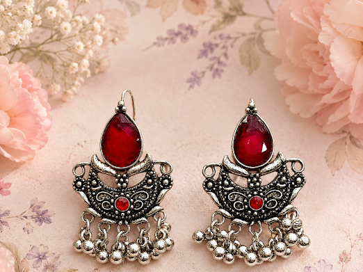Ruby Crescent Jhumki Earrings - Zaroon