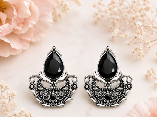 Noir Teardrop Stud Earrings - Zaroon