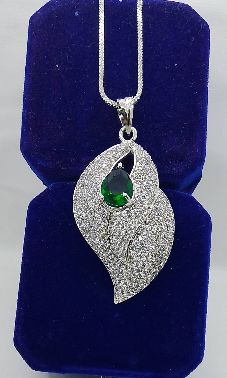 Elegant Green Stone Leaf Pendant Premium Artificial Necklace - Hina Jewellery