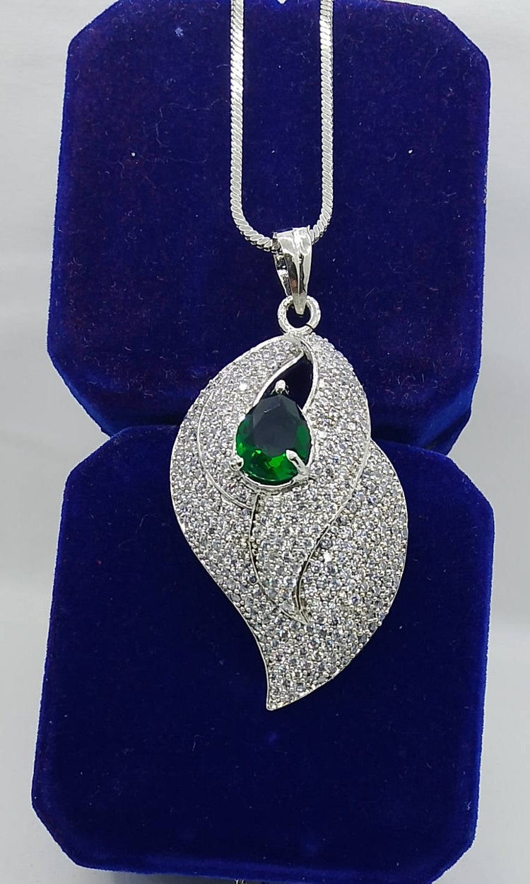 Elegant Green Stone Leaf Pendant Premium Artificial Necklace - Hina Jewellery
