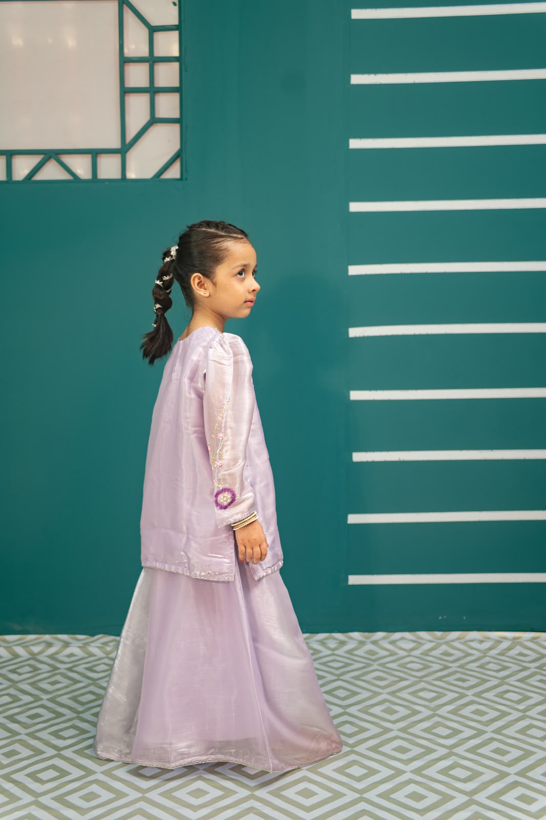Lilac Shesha Silk Shirt And Flared Plazo
- Sania Khan