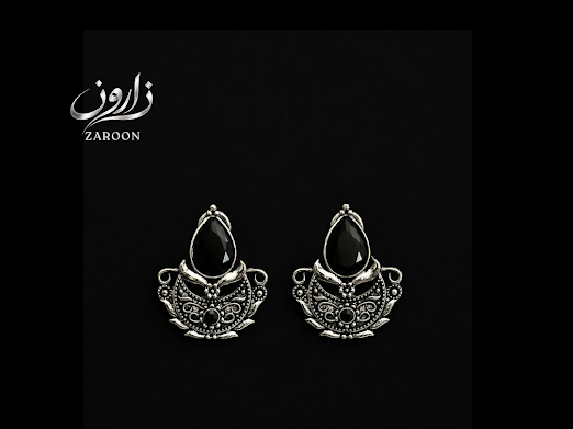 Noir Teardrop Stud Earrings - Zaroon