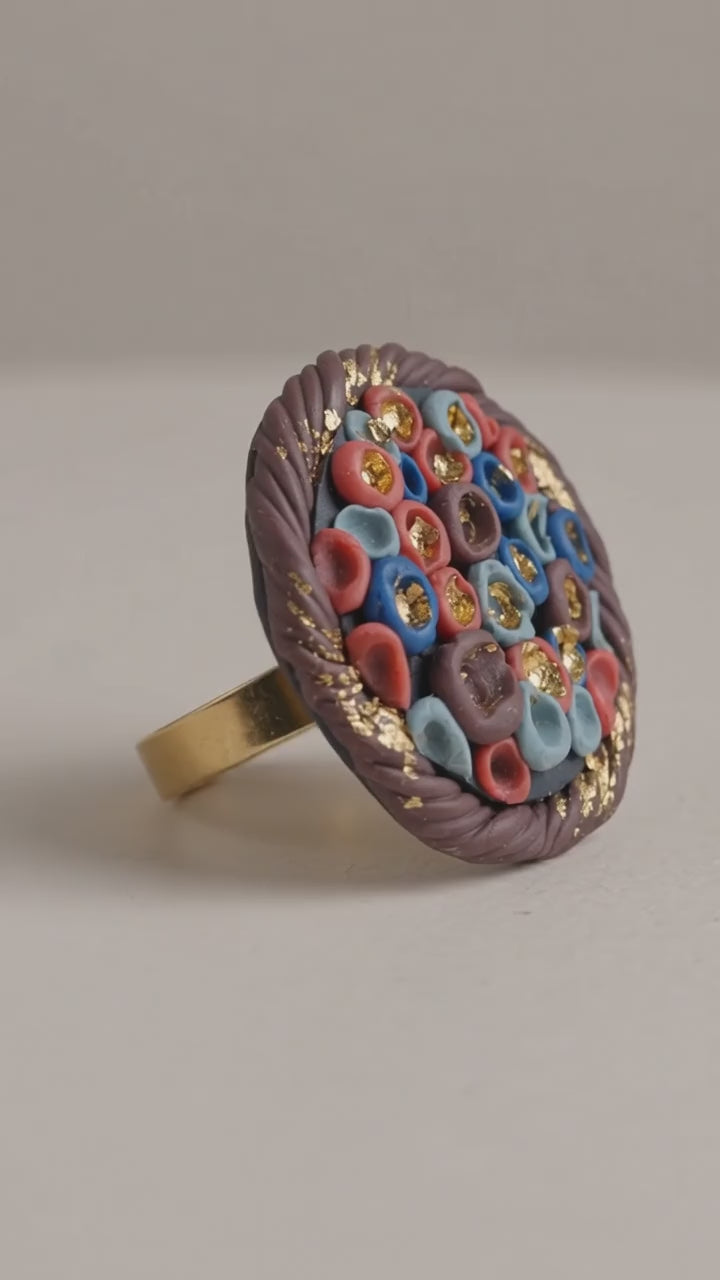Goldleaf Punch- Adjustable Ring - Clayboutiquee