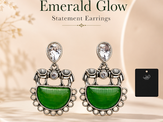 Emerald Glow Statement Earrings - Zaroon