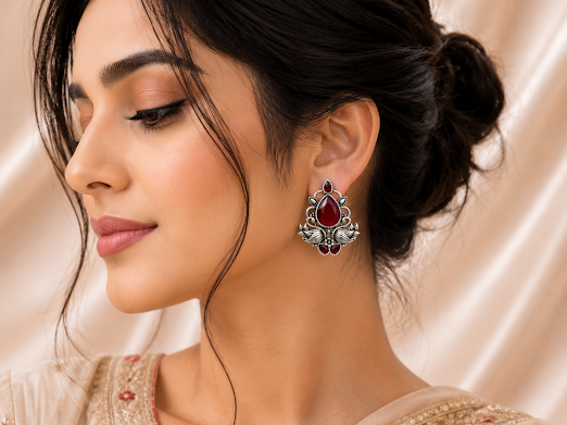 Crimson Lotus Stud Earrings - Zaroon