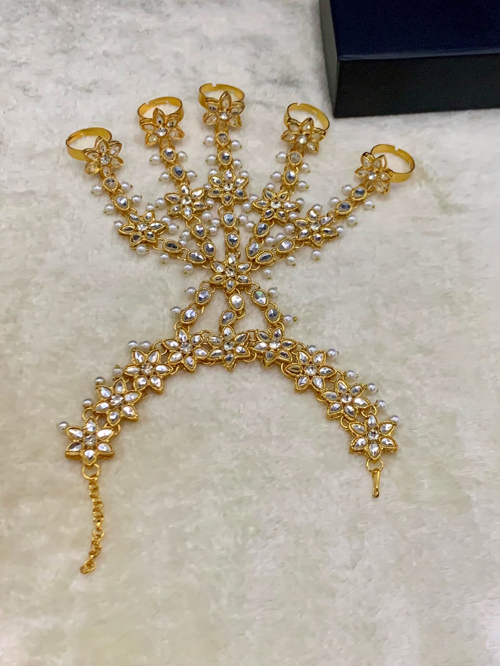 Golden Panjangla – Bridal Hand Chain with Finger Rings - Jewel Harmony