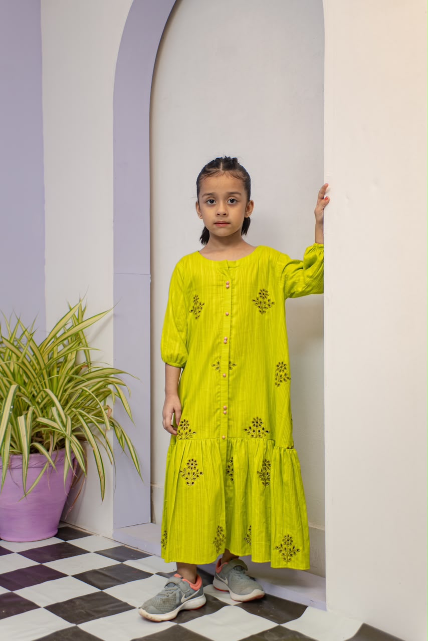 Long schiffli Frock - Sania Khan