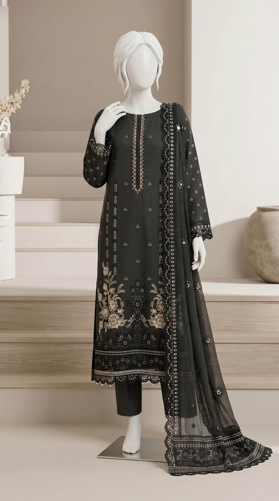 Premium Lawn Cotton 3 Pc Unstitched -  Saleem & Sons