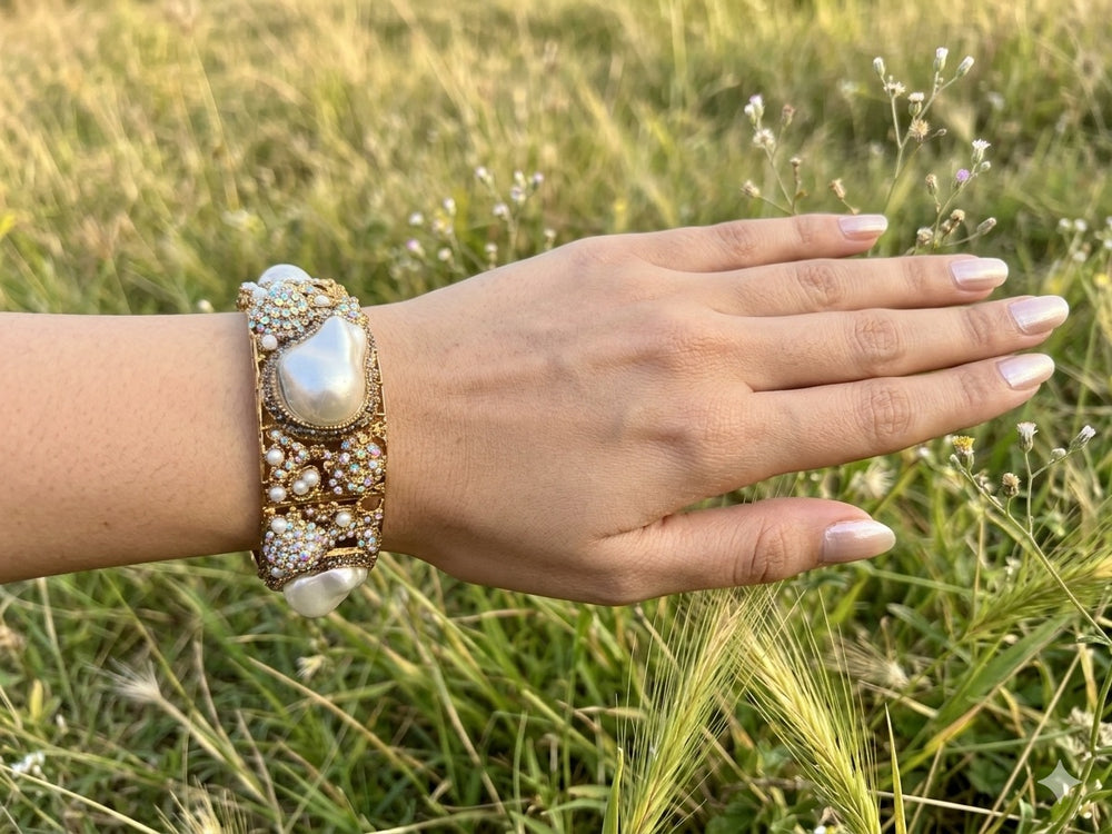 Golden Imitation Mother of Pearl Turkish Bangle Pair - Jewel Harmony
