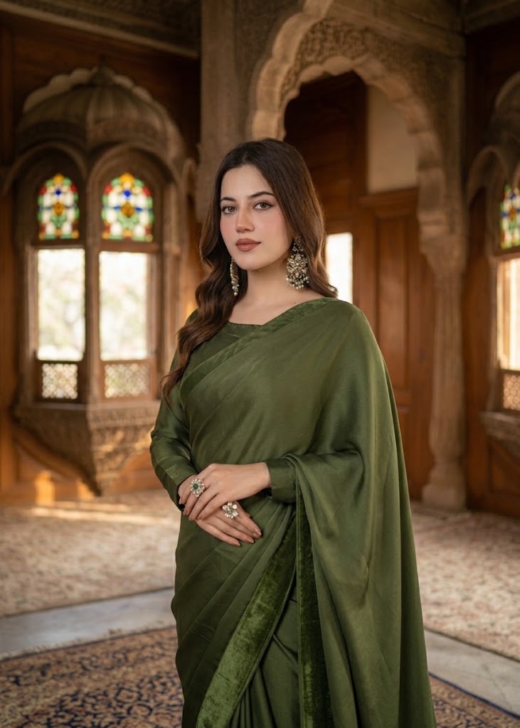 Square Neckline Shape Blouse with Chiffon Saree Without Lace - Pachrangi