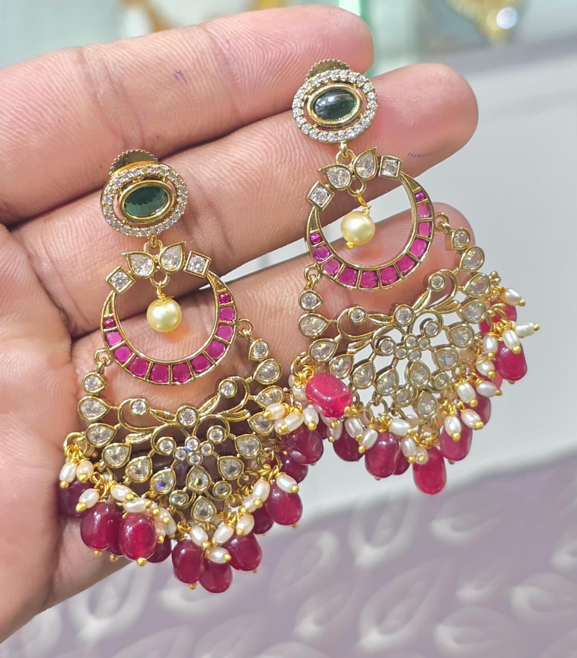 Jhoom Gold Plated Jadau Earrings - Aloro Jewels