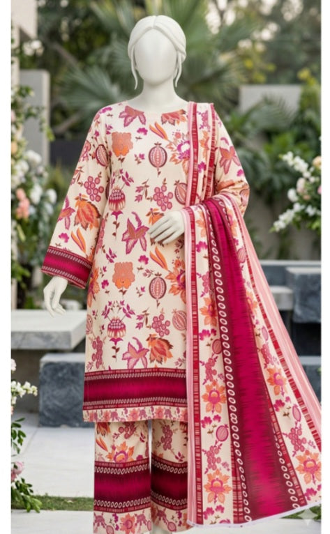Rose Bloom Lawn 3Pcs Suit - Unstitched - Utsav