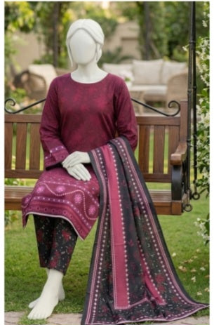 Midnight Berry Lawn 3Pcs Suit - Unstitched - Utsav