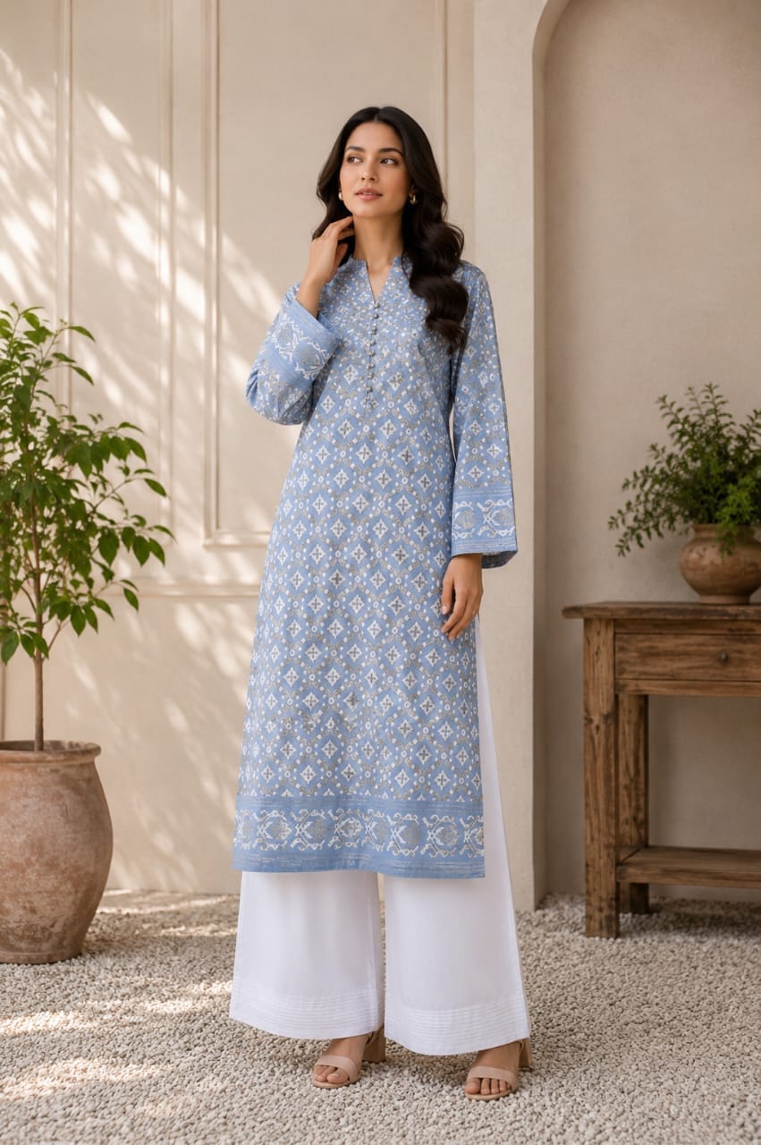 Square Boti Print 2Pcs Stiched Pure Lawn - Khushnuma