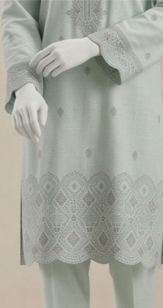 Serene Mint Green Emb Lawn 3Pcs Suit - Unstitched - Utsav