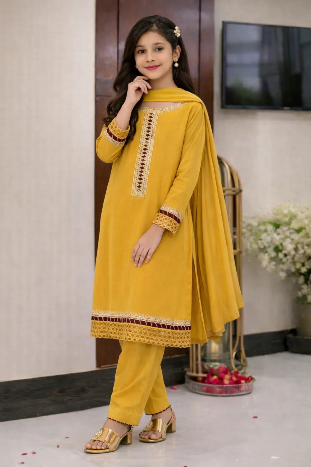 Mustard Color Georgette 3 Piece Suit - Shadeforteen