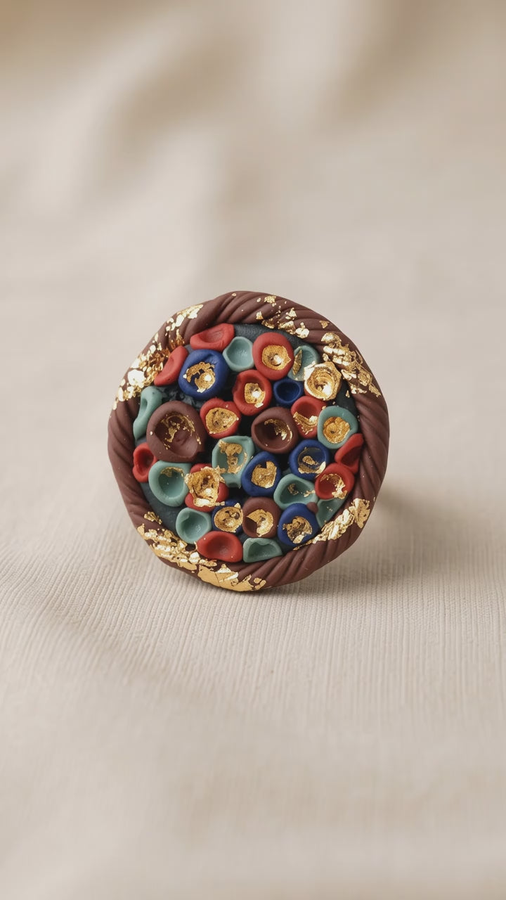 Goldleaf Punch- Adjustable Ring - Clayboutiquee