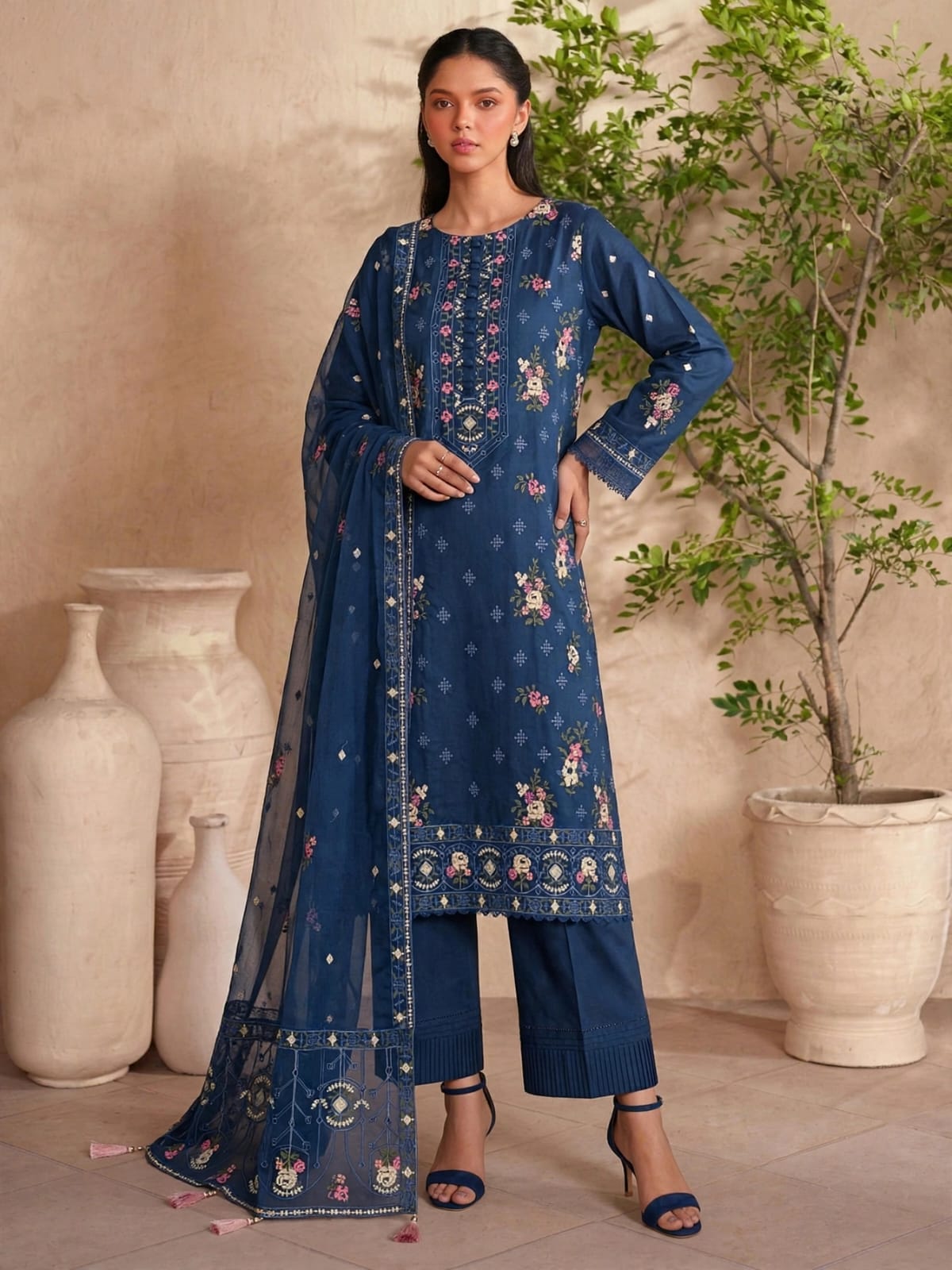 Premium Cotton Embroided 3 Pc Unstitched -  Saleem Sons