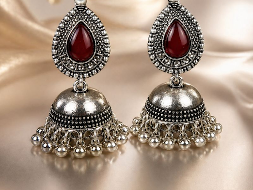 Antique Red Stone Jhumka - Zaroon