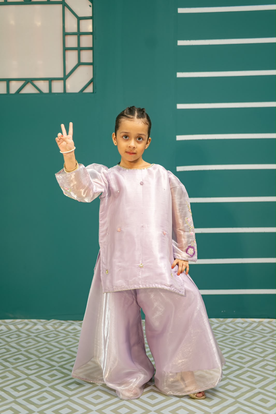 Lilac Shesha Silk Shirt And Flared Plazo
- Sania Khan