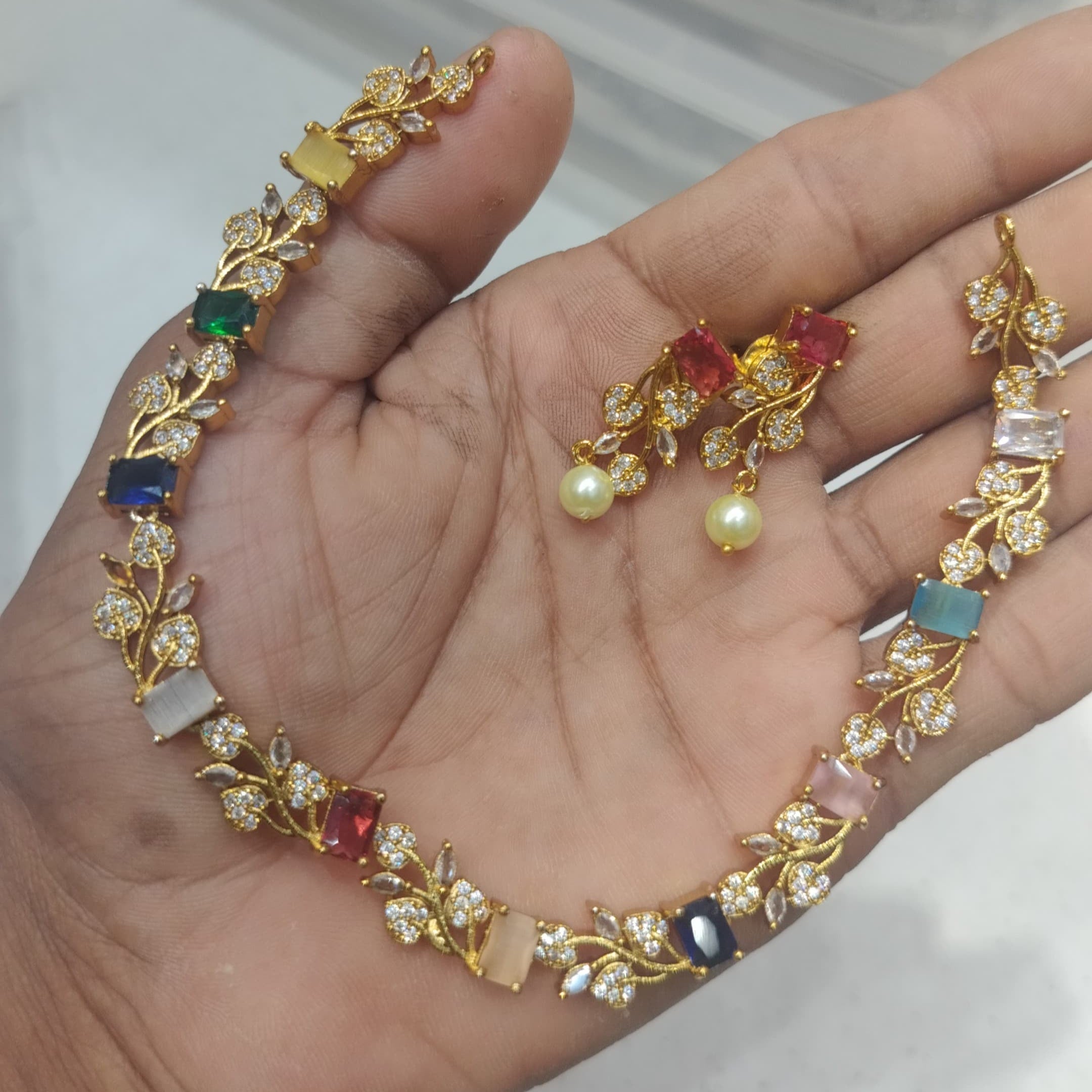 Rang Gold Plated Naturattan Necklace With Earrings - Aloro Jewels