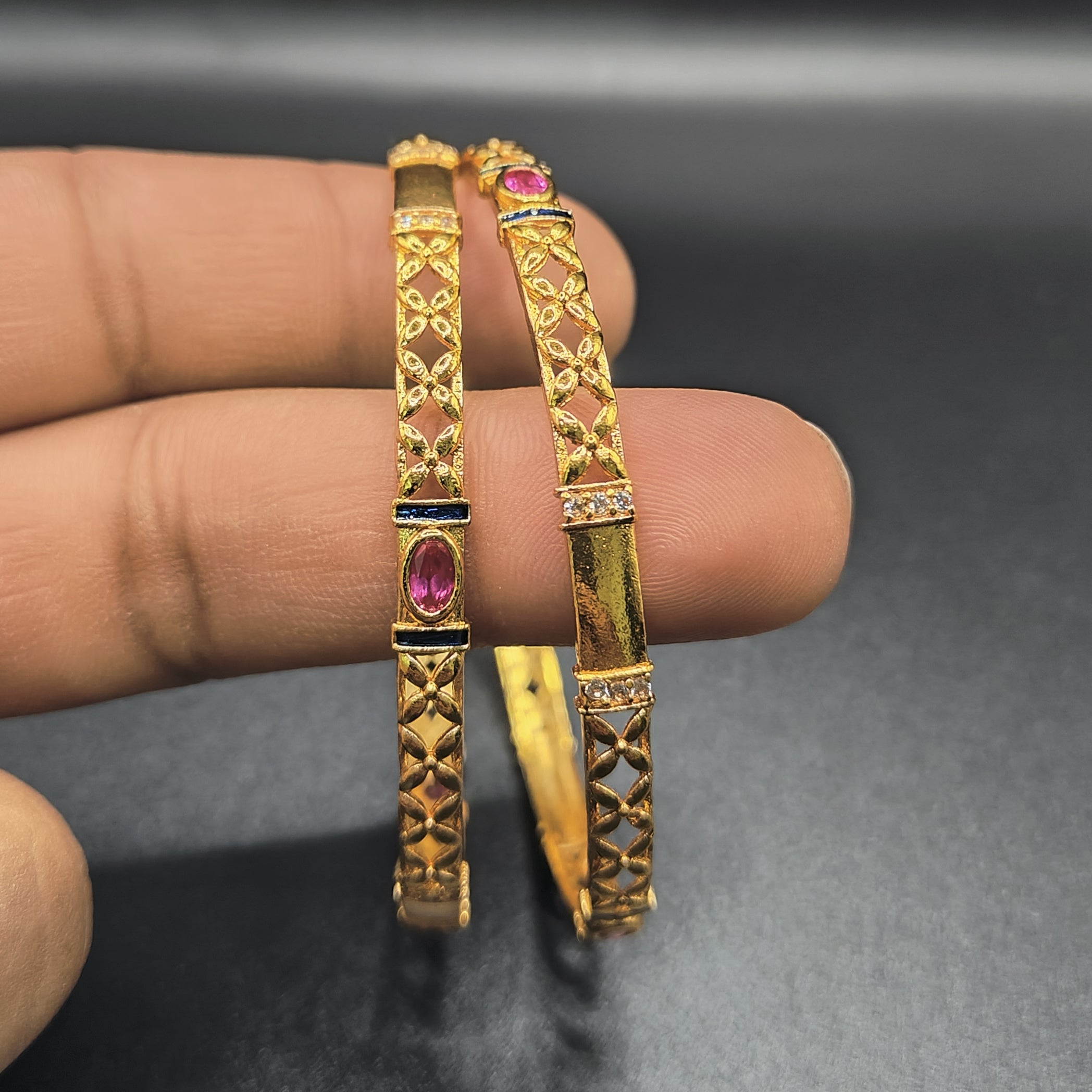 Gold Plated Statement Rajwadi Bangles - Aloro Jewels
