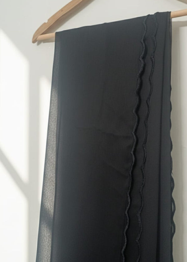 Elegant Black Crinkle Chiffon Dupatta - Rang-e-Meeras
