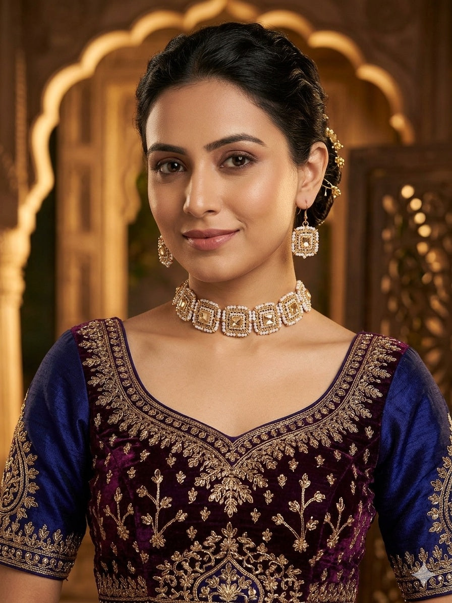 Royal Pearl & Crystal Choker Set – Imitation Gold Necklace & Earrings - Jewel Harmony
