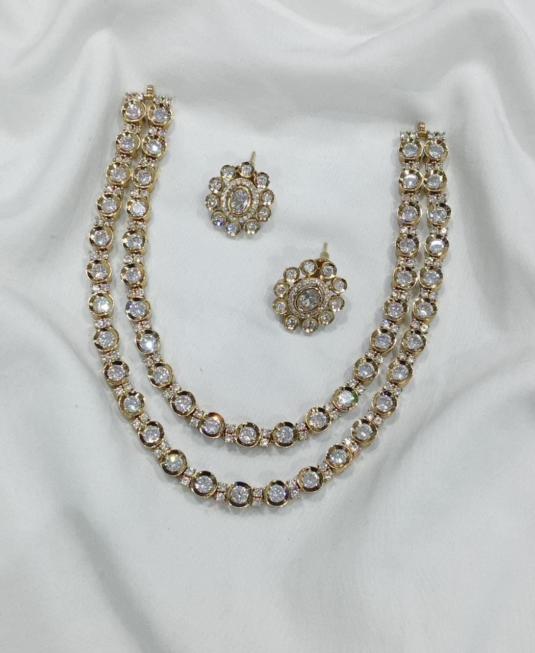 Gold Plated American Diamond Kundan Necklace - Aloro Jewels