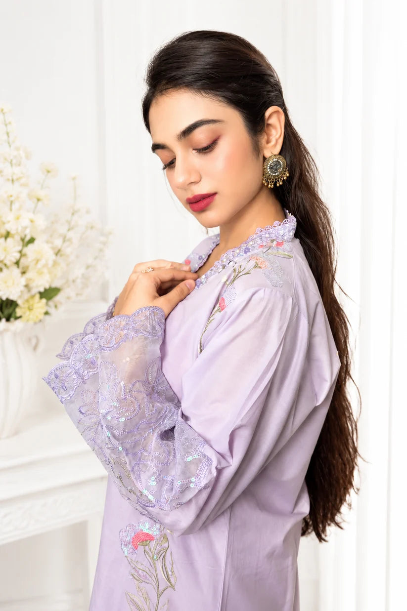Lavender Bloom Embroidered 3 Piece Suit - Sit-ul-Banat
