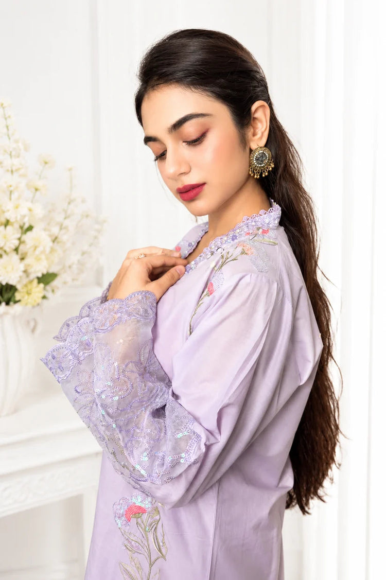 Lavender Bloom Embroidered 3 Piece Suit - Sit-ul-Banat