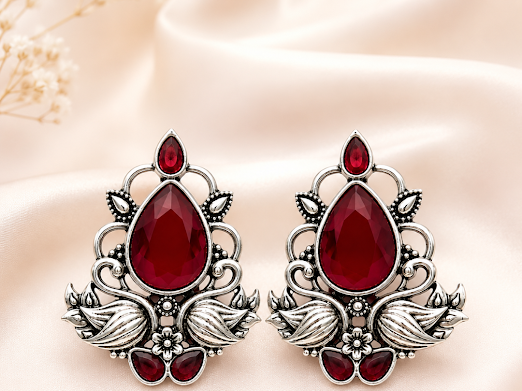 Crimson Lotus Stud Earrings - Zaroon