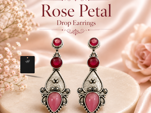 Rose Petal Drop Earrings - Zaroon